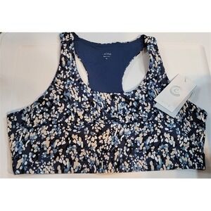 NWOT Calme Endurance Polka Dot Sports Bra Sz XL Blue 110464